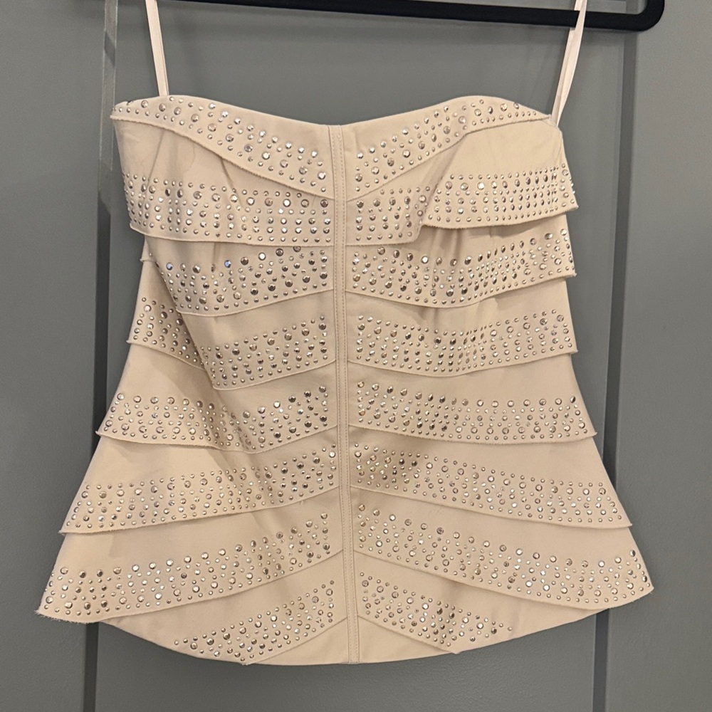 White House Black Market Cream Embellished Top